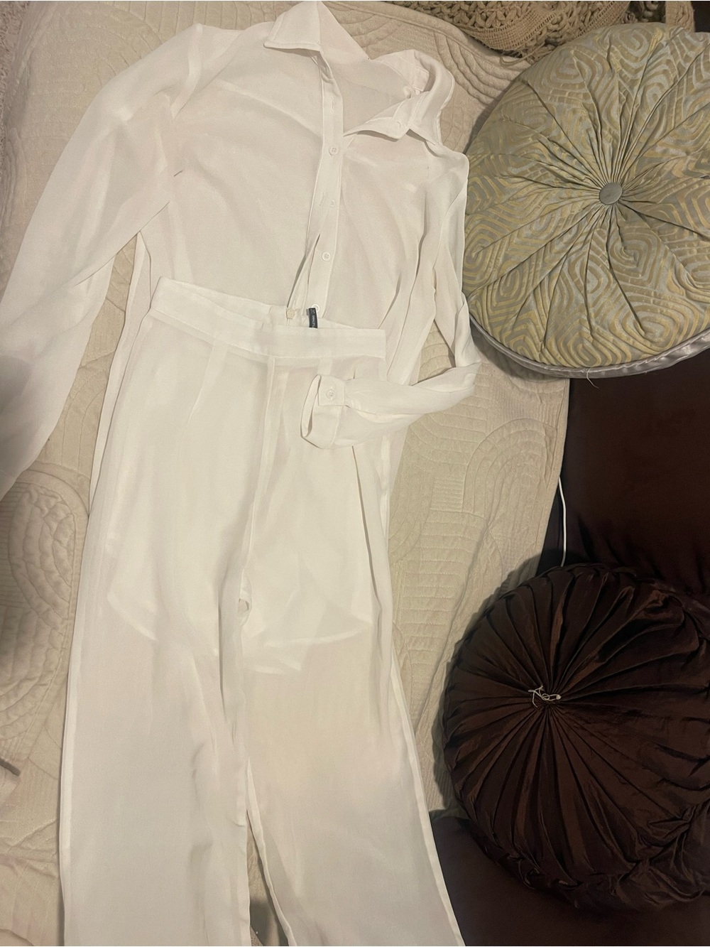 H&M White High-Waist Wide-Leg Trousers